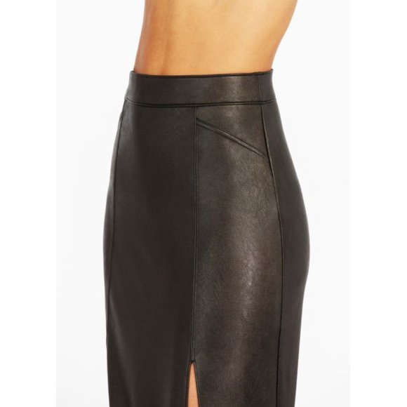 Spanx Leather-Like Midi Skirt Noir A-Line Shiny High-Waist Pencil Mid-Length S - Picture 6 of 12